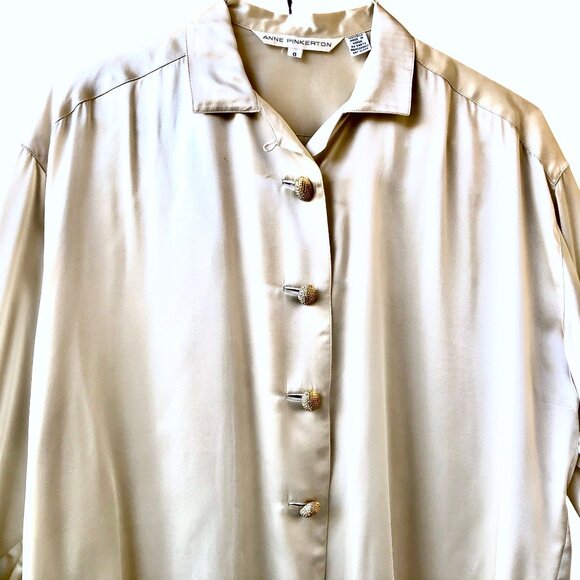 Anne Pinkerton Vintage 8O’s Korea Silk Button Down Blouse Shirt OVERSIZED - Picture 5 of 13